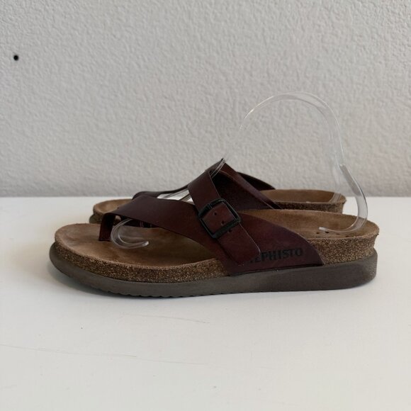 Mephisto Helen Big Toe Loop Dark Brown Waxy Leather Sandals Slides Womens 10/40 - Picture 7 of 10